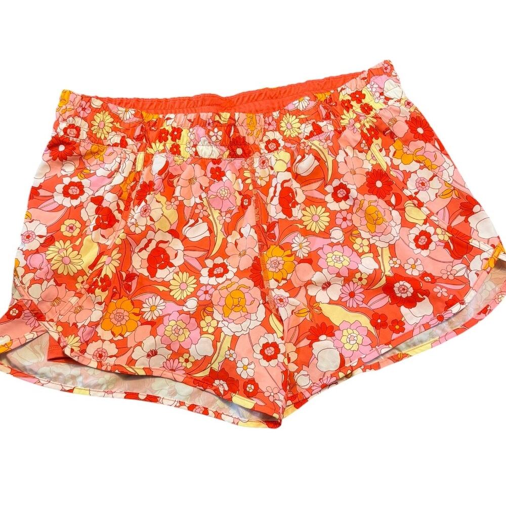 Avia Floral Active Shorts, Womens XXL 20, Coral Yellow, Lined, Running, Retro